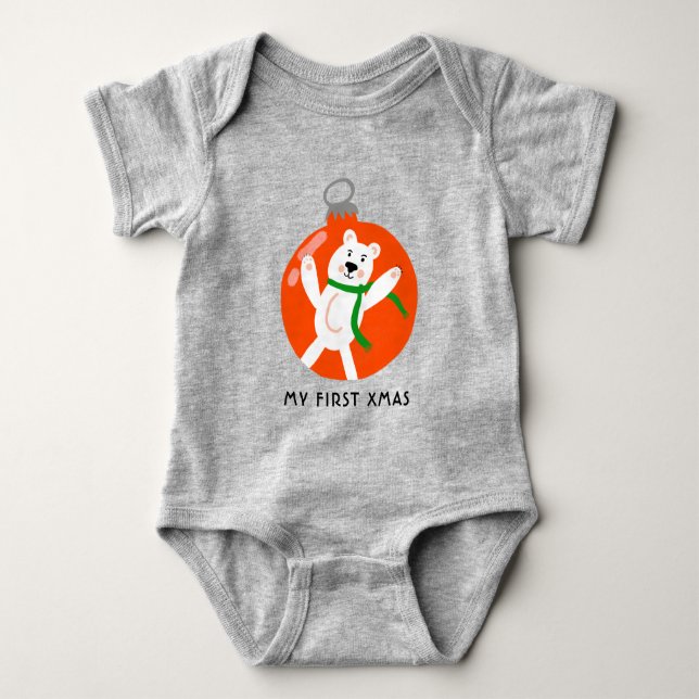 Charmanter Bär Weihnachtsschmuck CUSTOM Urlaub Baby Strampler (Vorderseite)