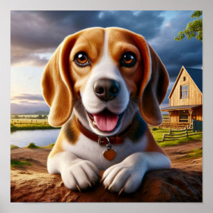 Charmanter Beagle in rustikaler Landschaft Poster