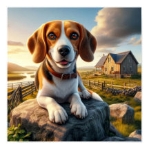 Charmanter Beagle in rustikaler Landschaft