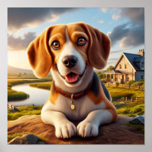 Charmanter Beagle in rustikaler Landschaft Poster
