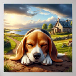 Charmanter Beagle in rustikaler Landschaft Poster