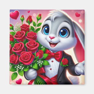 Charmanter Cartoon Bunny Holding Rose Magnet