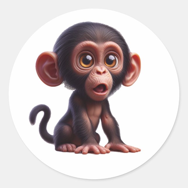 Charmanter Chimp Whimsy - Adortable Cartoon Primat Runder Aufkleber (Vorderseite)