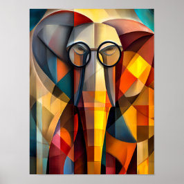 Charmanter Elefant - kubistischer Gelehrter mit Br Poster