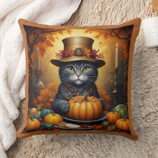 Charmanter festlicher Erntedank Cat in Disguise Kissen (Decke)