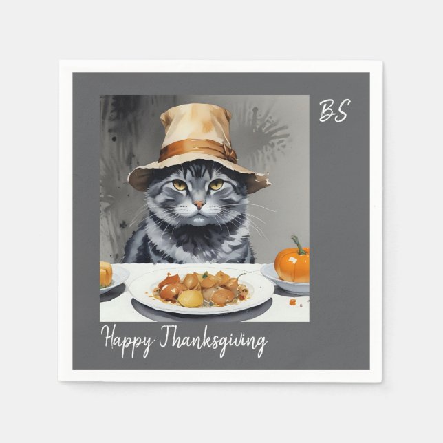 Charmanter festlicher Erntedank Cat in Disguise Serviette (Vorderseite)