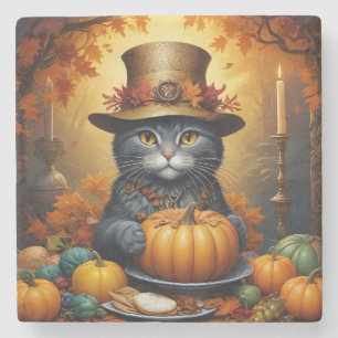 Charmanter festlicher Erntedank Cat in Disguise Steinuntersetzer
