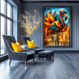 Charmanter Flamingo – Kubistische Coolness in Scha Poster
