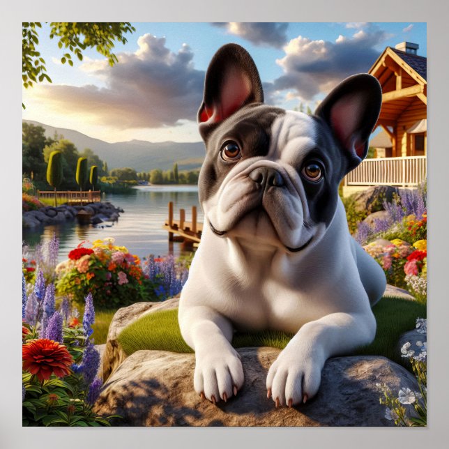 Charmanter französischer Bulldog im Grünen Poster (Vorne)
