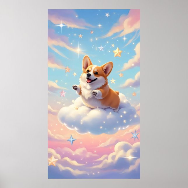 Charmanter Korgi-Hund in den Wolken Poster (Vorne)