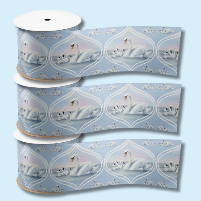 Charmanter Mama Swan mit Babys in Peach Sunset Satinband (Von Creator hochgeladen)