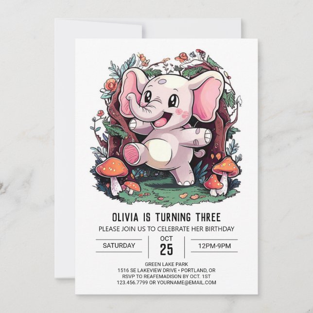 Charmanter Niedlicher Elefant Digital Geburtstag Einladung (Vorderseite)