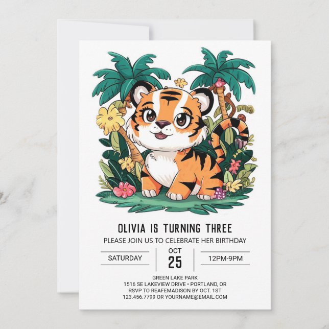 Charmanter Niedlicher Tiger Digital Geburtstag Einladung (Vorderseite)