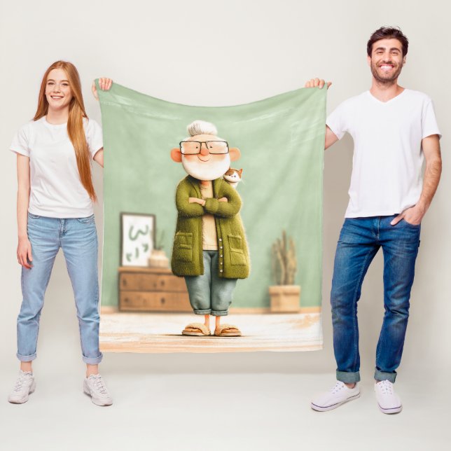 Charmanter Opa und seine Katze Fleecedecke (Beispiel)