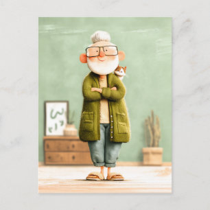 Charmanter Opa und seine Katze Postkarte