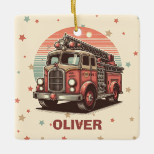 Charmanter Retro-Vintager Feuerzug bei Sonnenunter Keramikornament