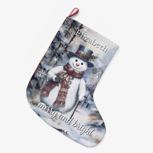 Charmanter Snowman Wasserfarbe Winterwald Custom Großer Weihnachtsstrumpf