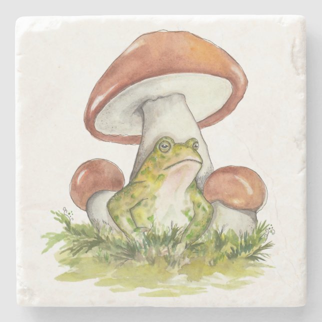 Charmanter Toad unter dem Pilz Steinuntersetzer (Vorderseite)