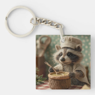 Charmanter und Niedlicher Raccoon-Koch, der eine S Schlüsselanhänger
