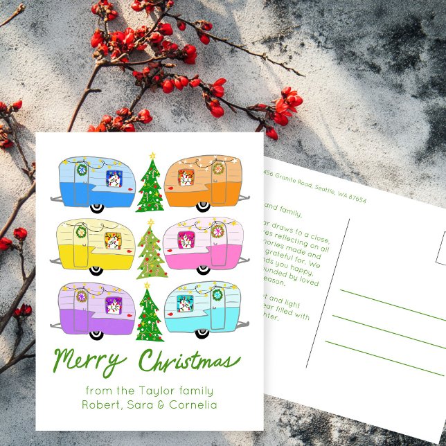 Charmanter Weihnachtscamper Vintager Anhänger RV X Postkarte (Charming Christmas Camper Vintage Trailer RV Xmas Non-Photo CUSTOM Art Holiday Postcard
)
