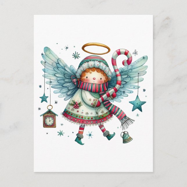 Charmanter Weihnachtsgel Moderner Stil der Folklor Postkarte (Vorderseite)