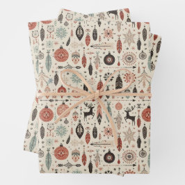 Charmantes Beige Weihnachtsfest und Rentier Geschenkpapier Set