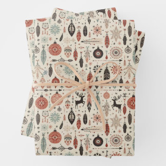 Charmantes Beige Weihnachtsfest und Rentier Geschenkpapier Set