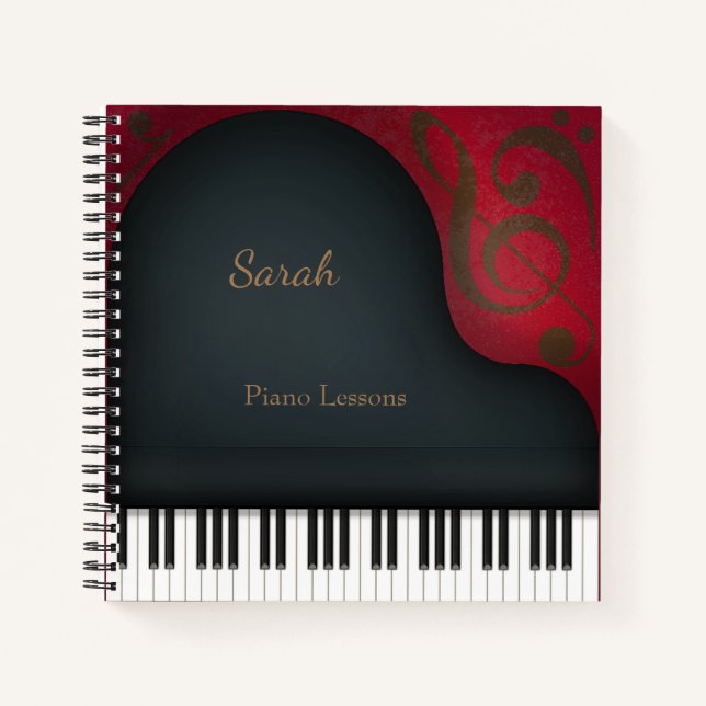Charmantes Black Grand Piano Personalisierte Musik Notizbuch (Vorderseite)