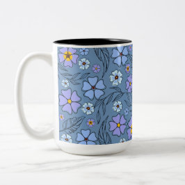 Charmantes Blau und Lila Blumen mit Kontur Zweifarbige Tasse