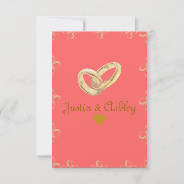 Charmantes Coral & Gold Hochzeitsempfang Einladung (Vorderseite)