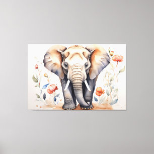 Charmantes Elefant & Bloms Aquarellmalerei Leinwanddruck