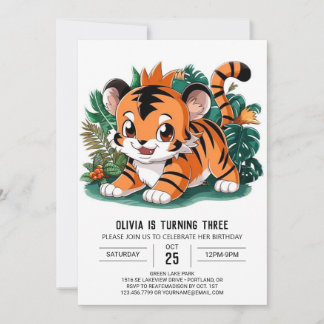 Charmantes Elegante Tiger Digitaler Geburtstag Einladung