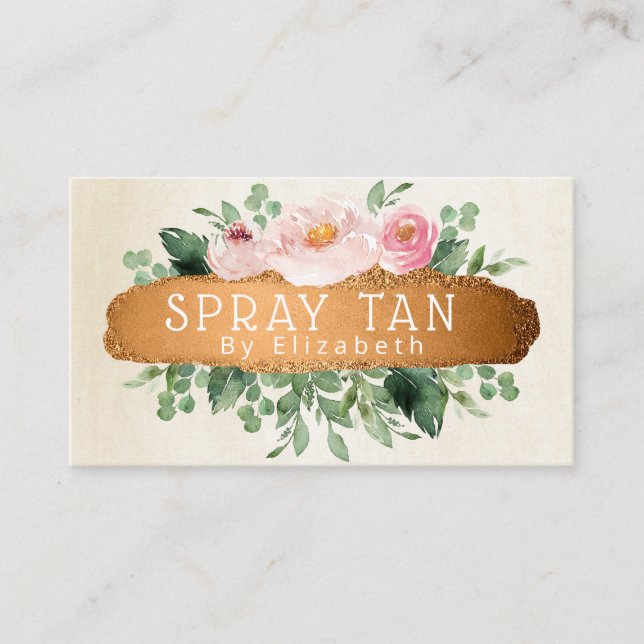 Charmantes Floral Bronze Mobile Spray Tan Visitenkarte (Vorderseite)