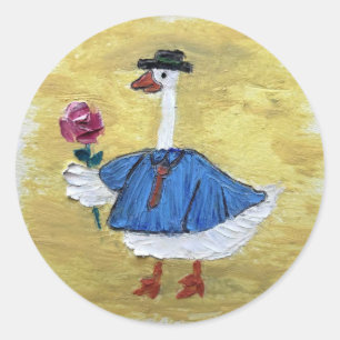 Charmantes Gänse mit Rose Aufkleber Original Kunst