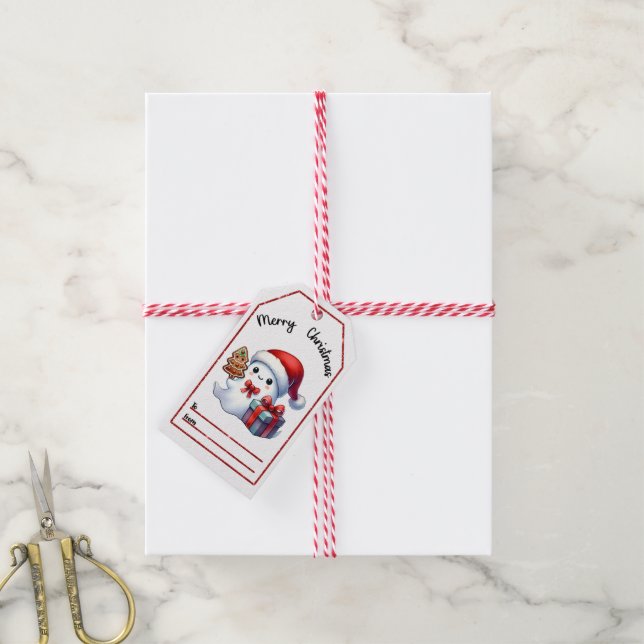 Charmantes ghost-Xmas-Tag mit Leckereien Geschenkanhänger (Mit Garn)