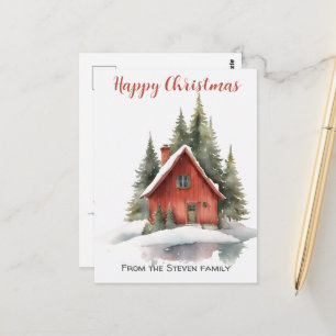 Charmantes Haus im Holz Weihnachts-Wasserfarbe  Postkarte