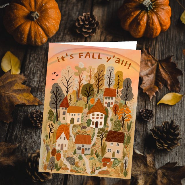 Charmantes Herbstdorf Es ist Herbst Y'all Niedlich Karte (Charming Autumn Village It's Fall Y'all Cute Card)