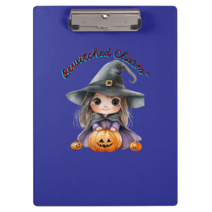 Charmantes Hexenmädchen Halloween-Dekor mit Pumpki Klemmbrett