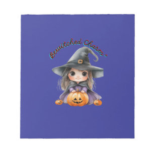 Charmantes Hexenmädchen Halloween-Dekor mit Pumpki Notizblock