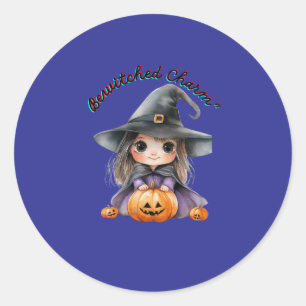 Charmantes Hexenmädchen Halloween-Dekor mit Pumpki Runder Aufkleber