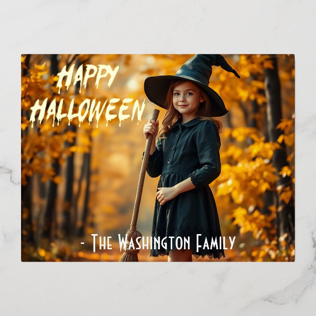 Charmantes HexenmutterHalloween Folie Einladungspostkarte (Vorderseite)