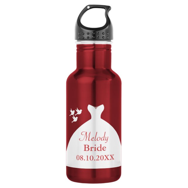 Charmantes Hochzeitgown rot und weiß Edelstahlflasche (Vorderseite)
