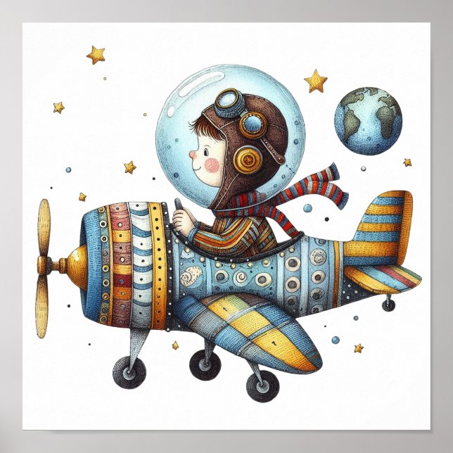 Charmantes Kinderzimmer Art Kind Flug Altes Flugze Poster (Vorne)