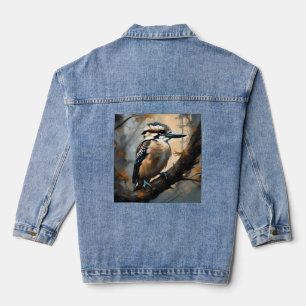 Charmantes Lachen: Kookaburra in Ölfarbe Jeansjacke