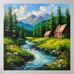 Charmantes Landhaus umgeben von üppiger Natur Poster