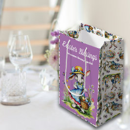 Charmantes Lila Vintages Girl Osterfest Mittlere Geschenktüte
