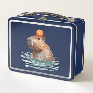 Charmantes Niedliches Capybara mit Orange Metall Brotdose