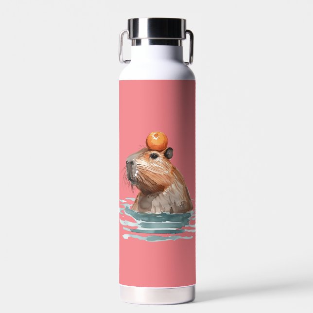 Charmantes Niedliches Capybara mit Orange Trinkflasche (Vorne)