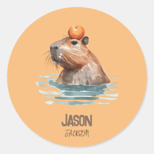 Charmantes Niedliches Capybara mit Orange und Kids Runder Aufkleber
