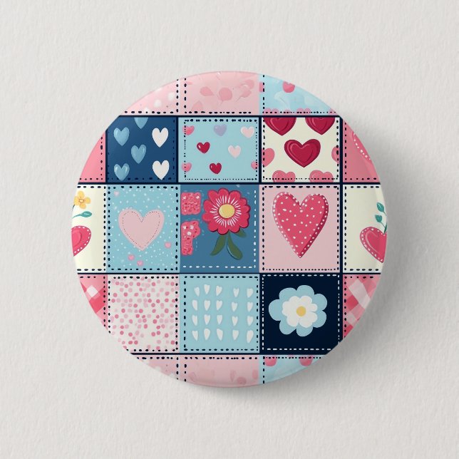 Charmantes Niedliches Patchwork-Design Button (Vorderseite)